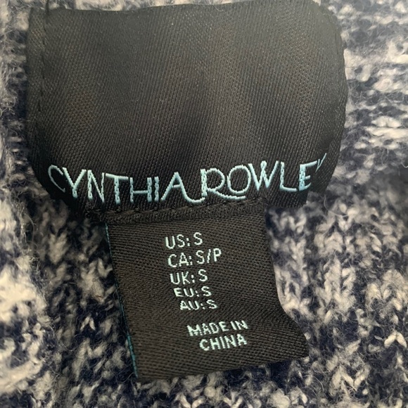 CYNTHIA Rowley wool blend turtleneck hi low sweater blue marled size Small - Picture 8 of 9